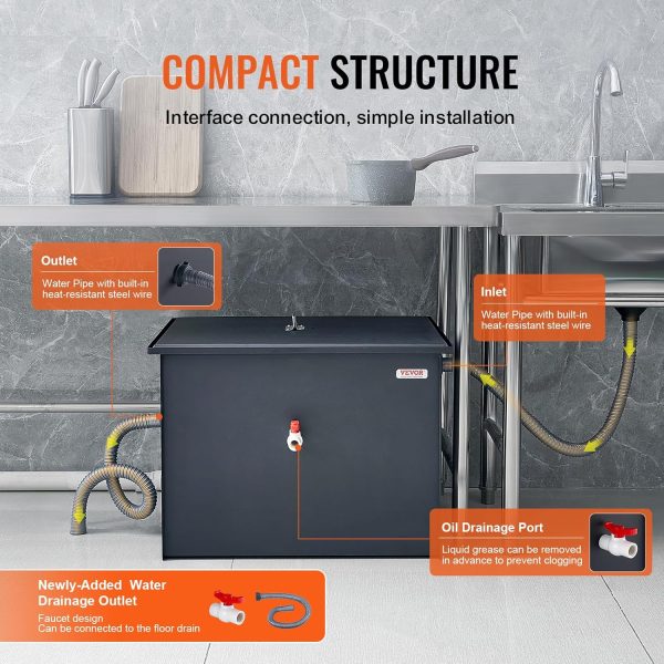VEVOR Commercial Grease Trap 40LB High Efficiency Durable-4