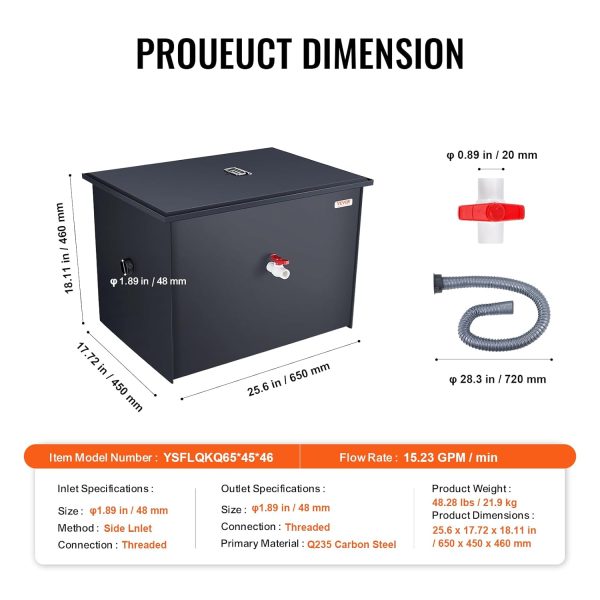 VEVOR Commercial Grease Trap 40LB High Efficiency Durable-6