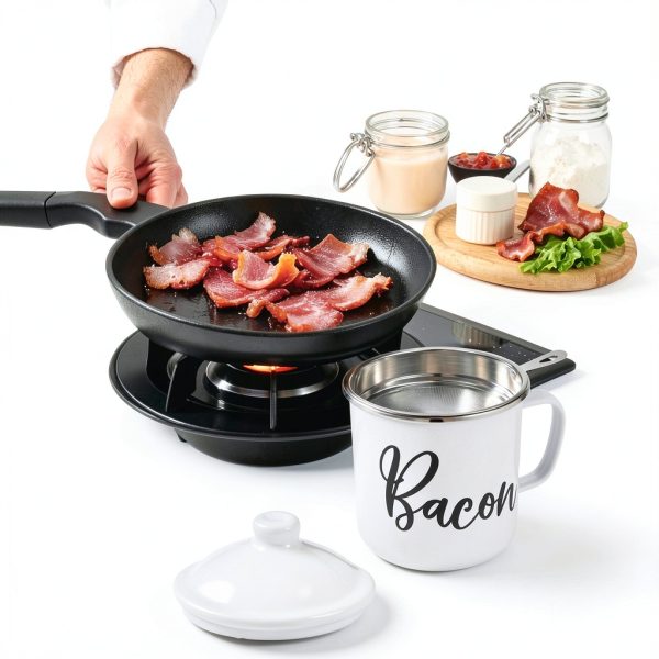 Fondpen Stainless Steel Bacon Grease Container Strainer-5