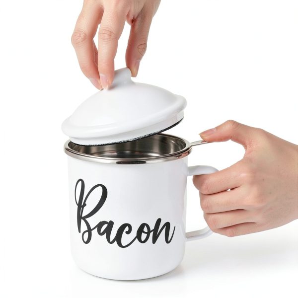 Fondpen Stainless Steel Bacon Grease Container Strainer-3