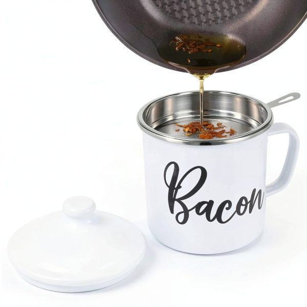 Fondpen Stainless Steel Bacon Grease Container Strainer-6