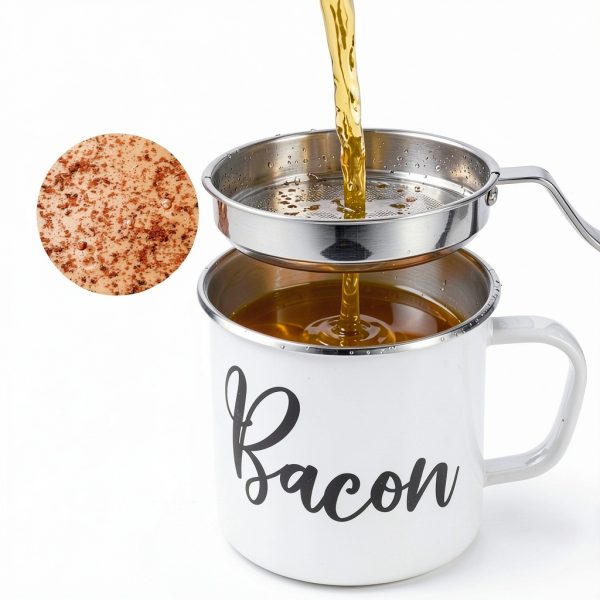Fondpen Stainless Steel Bacon Grease Container Strainer-2